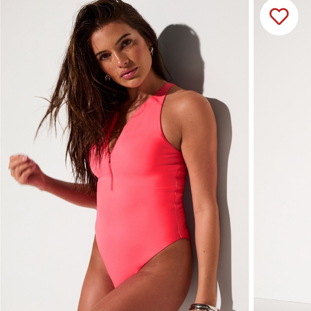Fabletics Pink Punch Neon One-Piece Zip Front Swimsuit SZ L NWT - Picture 5 of 6